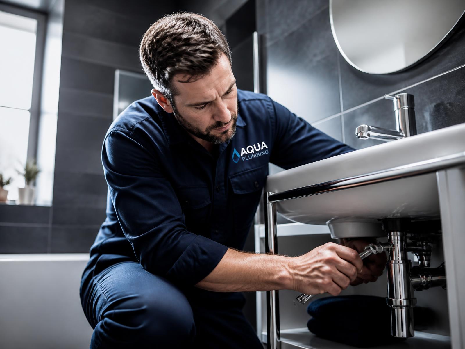 Reynolds Plumbing technician repairing a bathroom sink